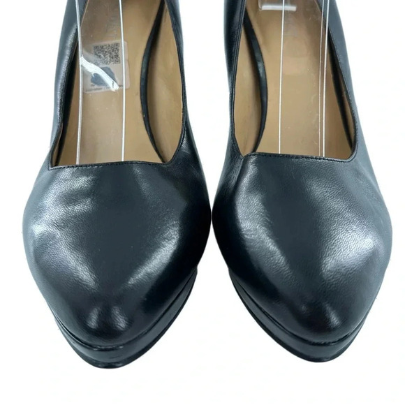 Nine West womens heels size 7.5 black leather chunky platform stilettos - Picture 3 of 12